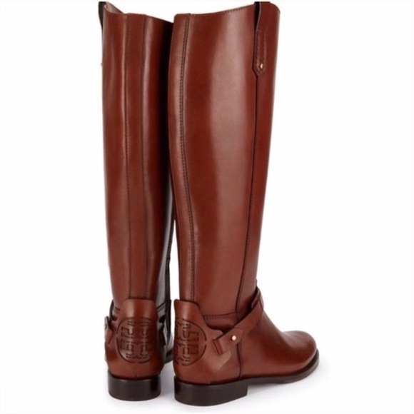 NWOB Tory Burch 'Derby' Leather Riding Boots In Saddle Brown - Size 8.5 - Picture 2 of 16